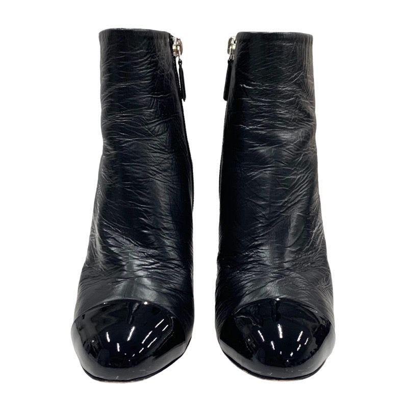 Chanel Boots Short Shoes Leather Patent Black Silver Coco Mark Chain — view 2