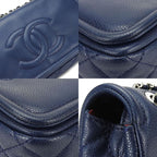 Chanel Shoulder Bag Quilted Caviar Leather Navy Silver Hardware Decacoco W Chain — view 5