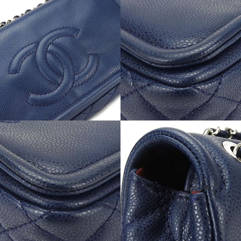 Chanel Shoulder Bag Quilted Caviar Leather Navy Silver Hardware Decacoco W Chain — view 5