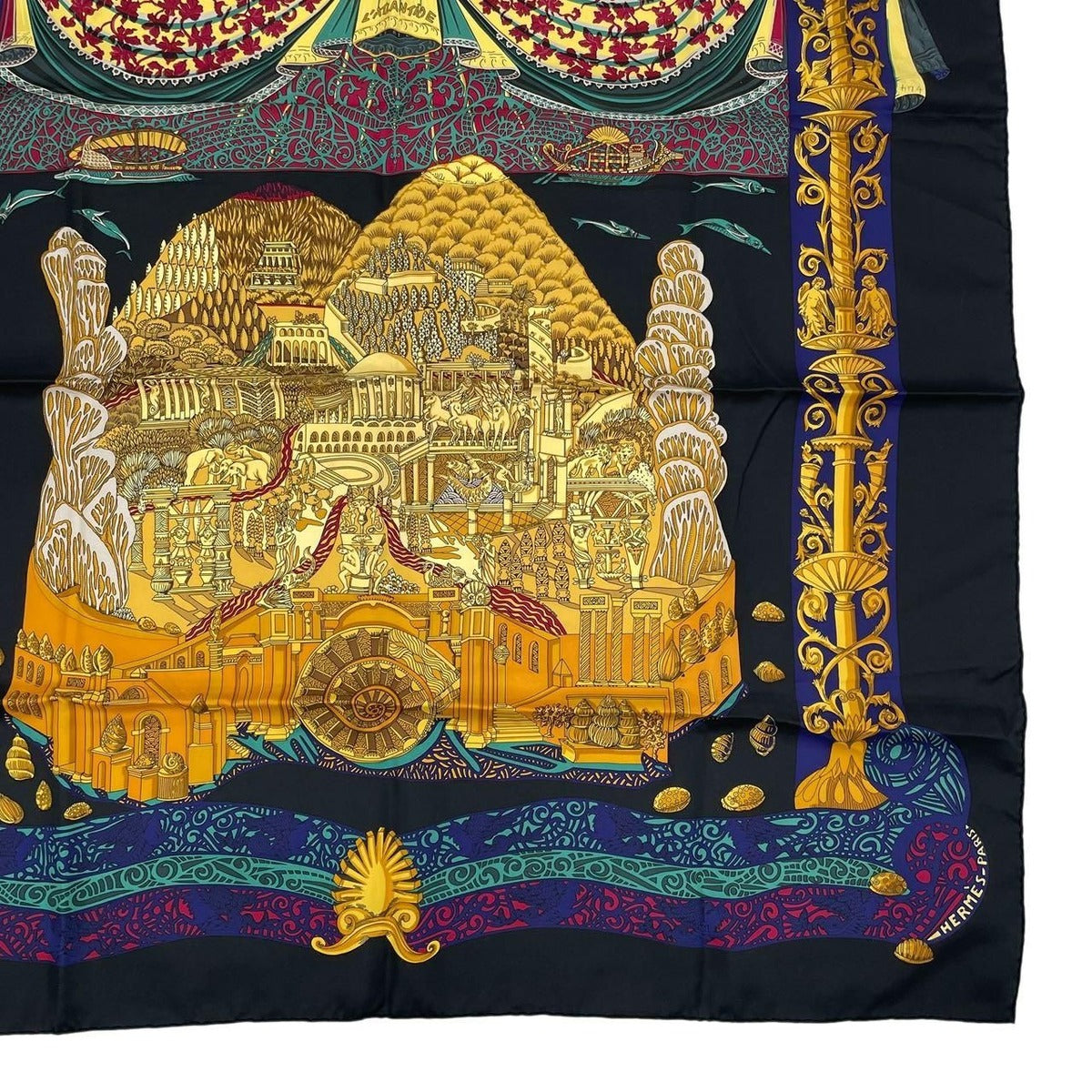 Hermes Scarf Silk Carre 90 L Atlantide Atlantis Continent Black — view 5