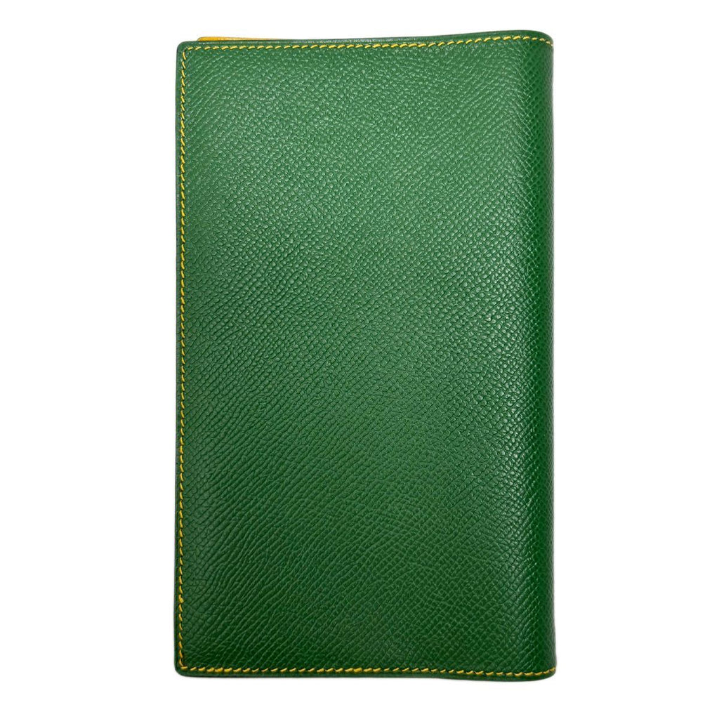 Hermes Notebook Cover Agenda Vision Calf Green Yellow with Initial — view 3