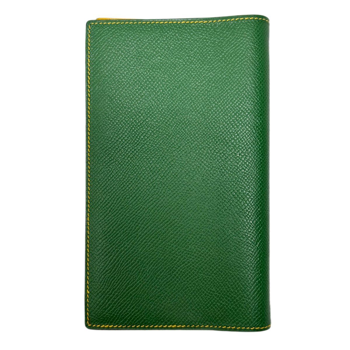 Hermes Notebook Cover Agenda Vision Calf Green Yellow with Initial — view 3