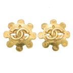 Chanel Earrings Gold Metal CC Logo Flower Costume Vintage