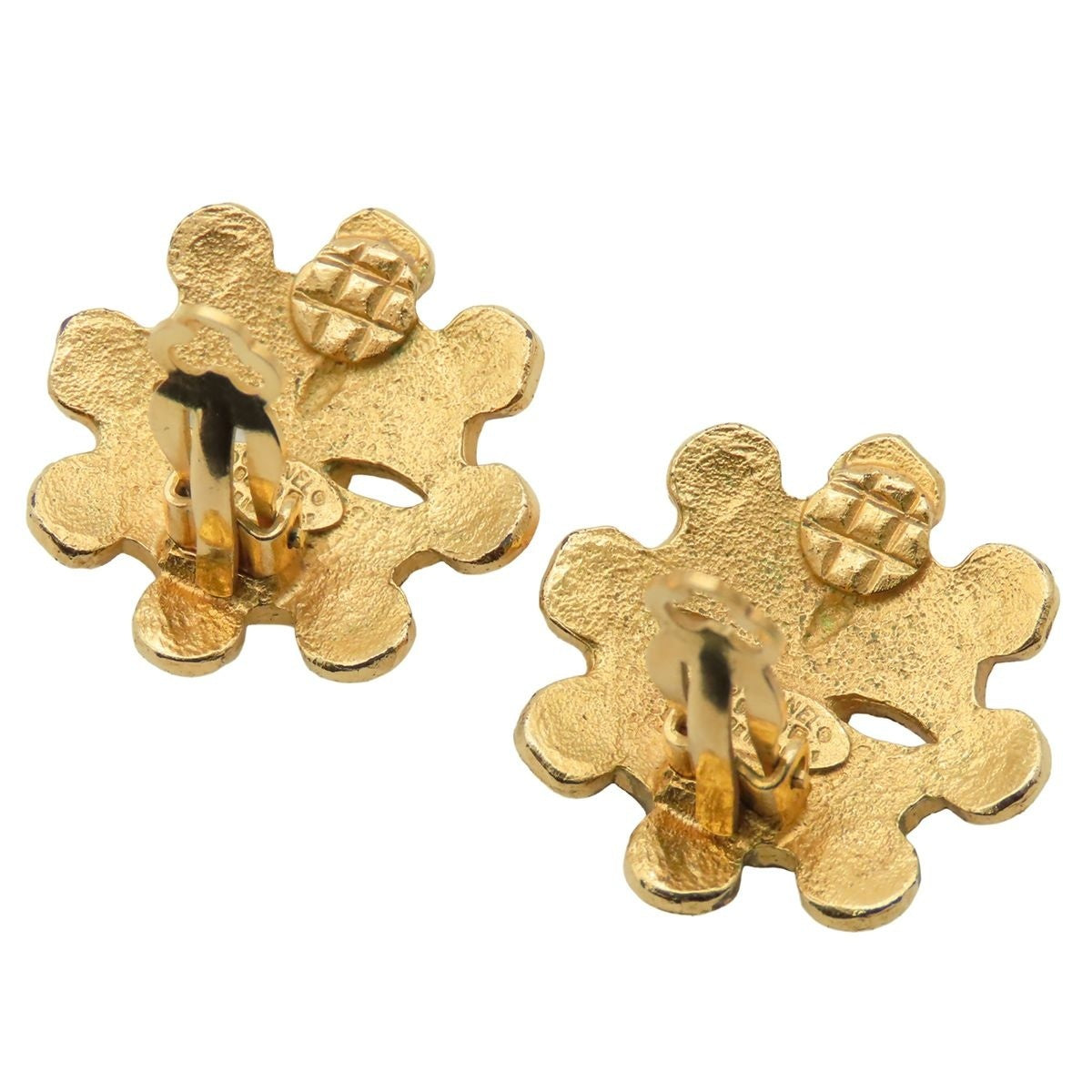 Chanel Earrings Gold Metal CC Logo Flower Costume Vintage — view 3