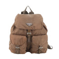 Prada Tessuto Nylon Triangle Logo Leather Backpack Brown