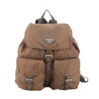 Prada Tessuto Nylon Triangle Logo Leather Backpack Brown