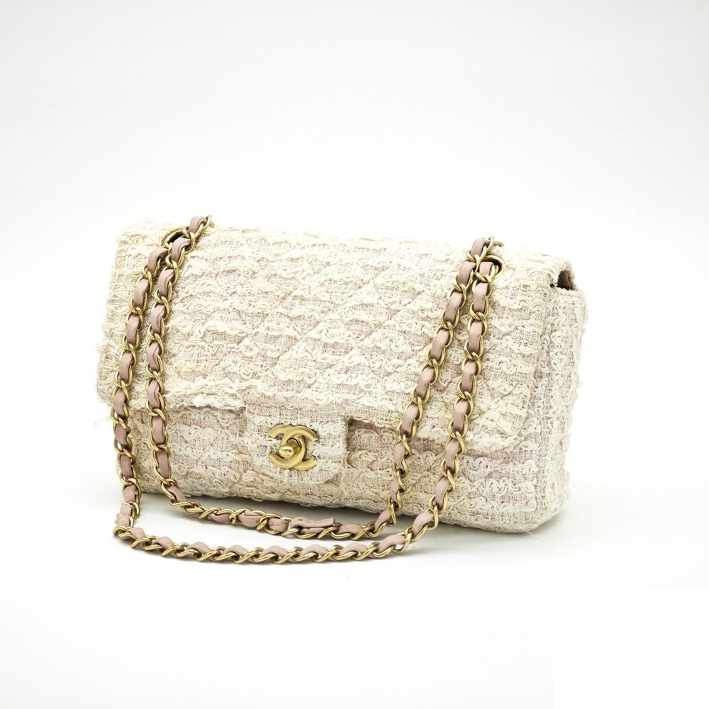 Chanel Quilted Shoulder Bag Tweed Pink