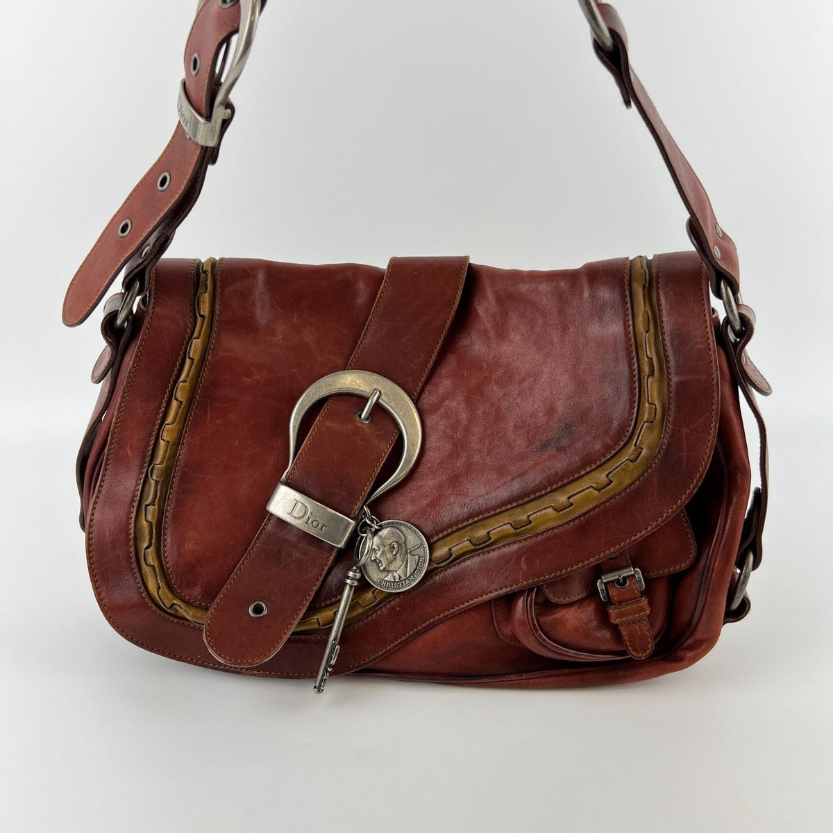 Dior Gaucho Shoulder Bag Red Leather Vintage — view 3