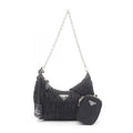 Prada Shoulder Bag Re Edition Black Nylon Leather Re Embroidered Drill