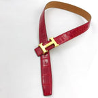 Hermes Constance Croco Porosus Buckle Belt Shikaku Red Gold — view 5