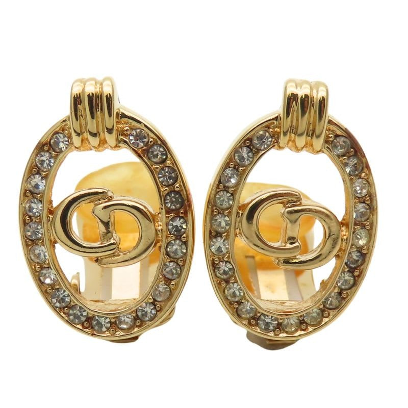 Christian Dior Earrings CD Logo Metal Rhinestone Gold GP Plating Accessory — view 2