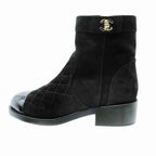 Chanel Suede CC Logo Turnlock Quilted Boots Shoes