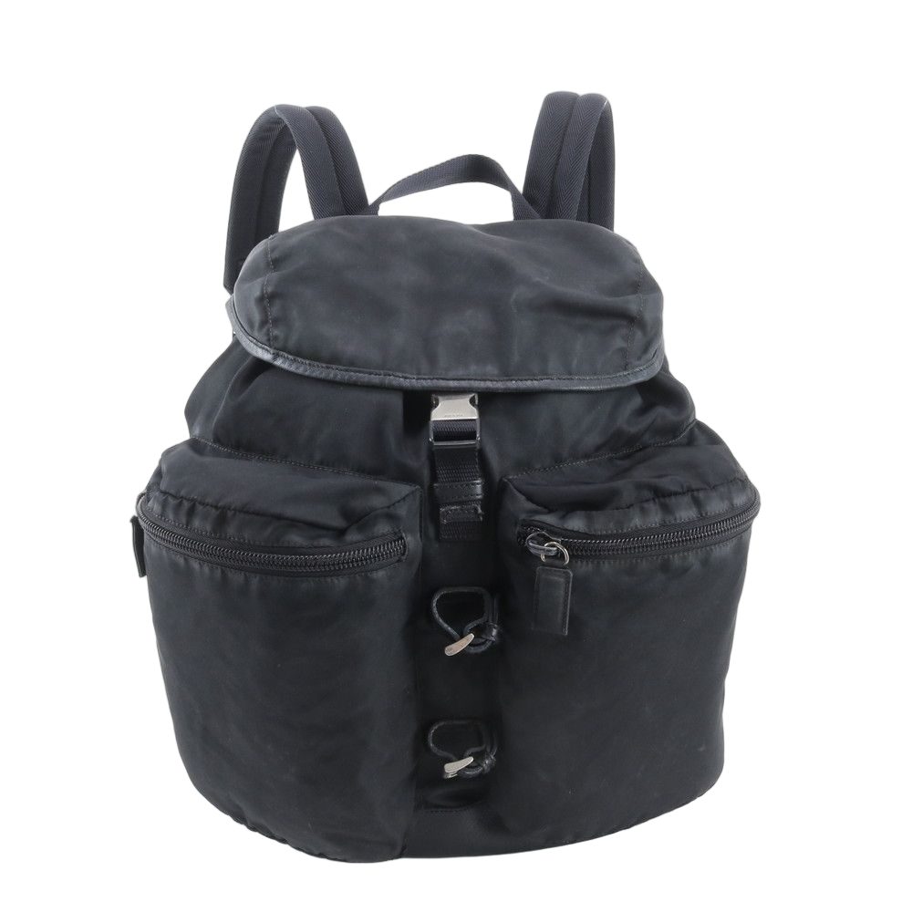 Prada Tessuto Nylon Leather Backpack Shoulder Bag Black