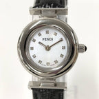 Fendi Watch Quartz Black Leather White Shell Dial