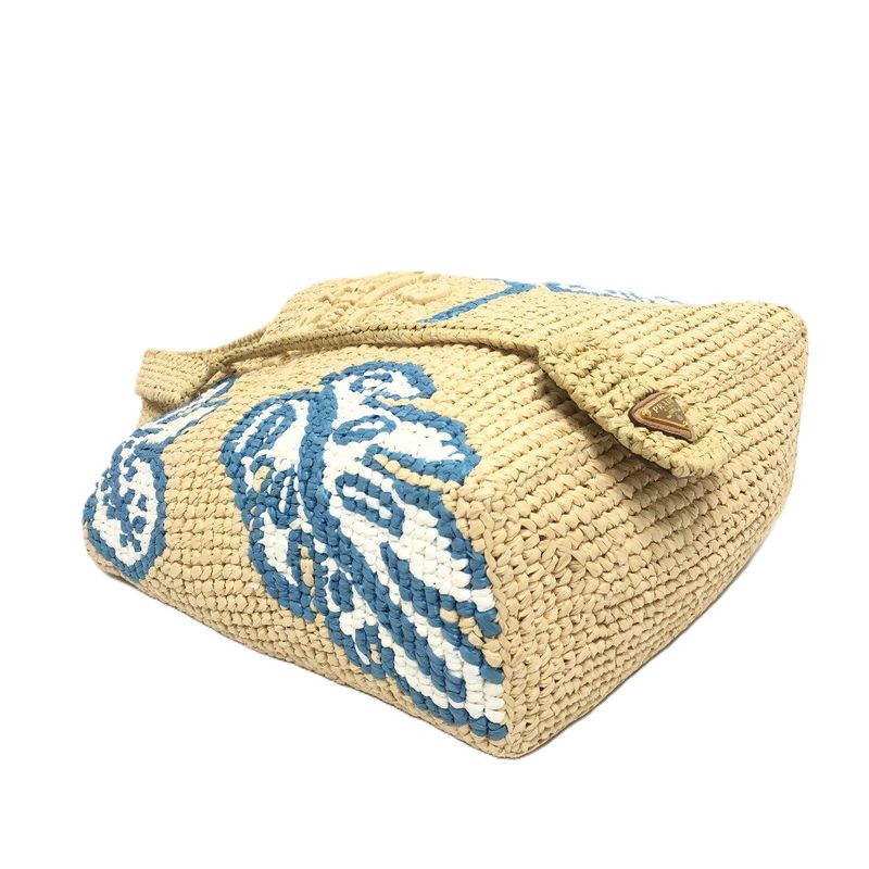 Prada Handbag Logo St Barth's Island Limited Edition 1 Bg454 Raffia Beige — view 5