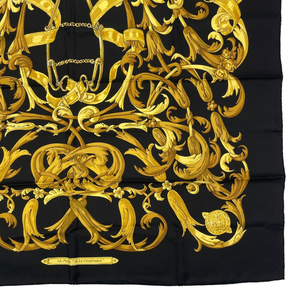 Hermes Scarf Silk Carre 90 Lemors a la Conetable Elegance Gold Black — view 5