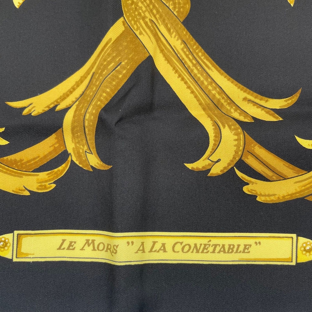Hermes Scarf Silk Carre 90 Lemors a la Conetable Elegance Gold Black — view 7