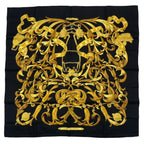 Hermes Scarf Silk Carre 90 Lemors a la Conetable Elegance Gold Black