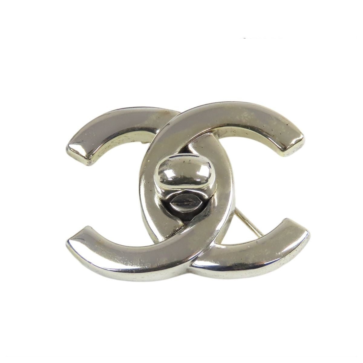 Chanel Brooch Silver Metal Turnlock