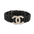 Chanel Belt CC Logo Rhinestone Leather 75 Black