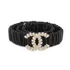 Chanel Belt CC Logo Rhinestone Leather 75 Black