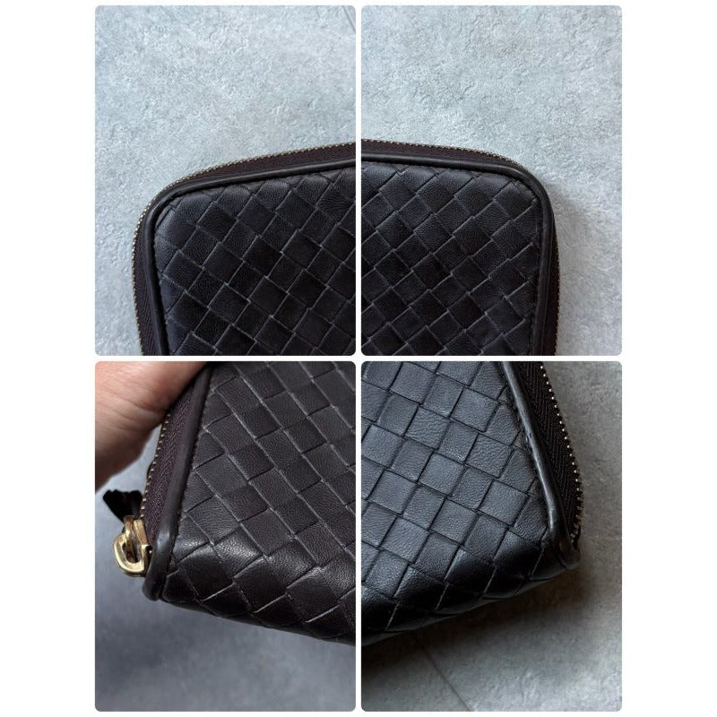 Bottega Veneta Round Zipper Long Wallet Intrecciato Dark Brown Leather Men — view 4
