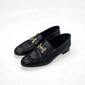 Hermes Paris Loafer Leather Shoes Black Gold Hhardware Moccasins