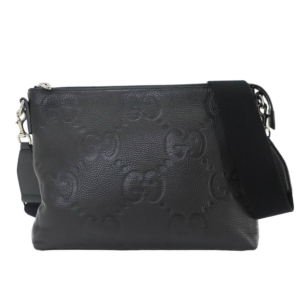 Gucci Jumbo GG Shoulder Bag Leather Black Silver