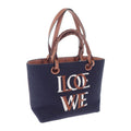 Loewe Logo Tote Small 2-Way Bag Wool Leather Navy Brown
