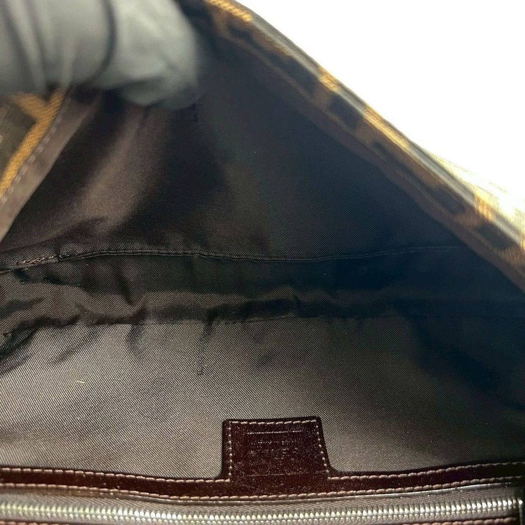 Fendi Mamma Bucket Zucca FF Pattern Canvas Leather Shoulder Bag Brown — view 9