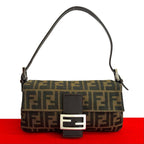 Fendi Mamma Bucket Zucca FF Pattern Canvas Leather Shoulder Bag Brown