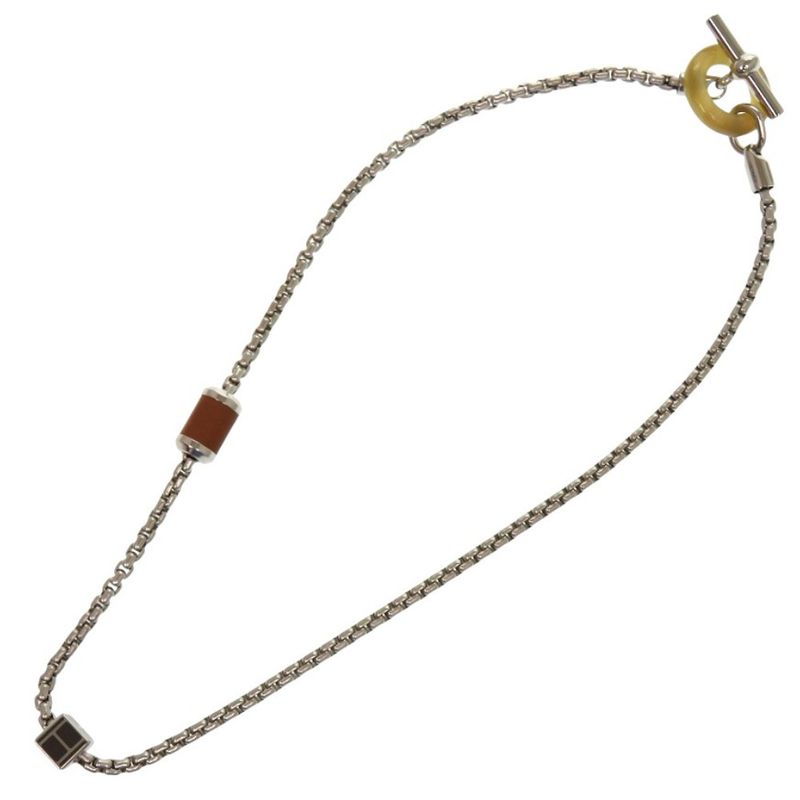 Hermes Meri Mello Metal Buffalo Horn Silver Ash Necklace 0812 — view 4