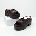 Chanel Sandals Shoes Leather Brown Black Quilted Sling Bag