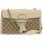 Gucci Emily Horsebit GG Canvas Leather White Shoulder Bag 0526