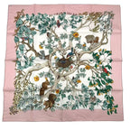 Hermes Carre 90 Scarf AU Coeur Des Bois in the Forest 100% Silk Pink Box — view 2