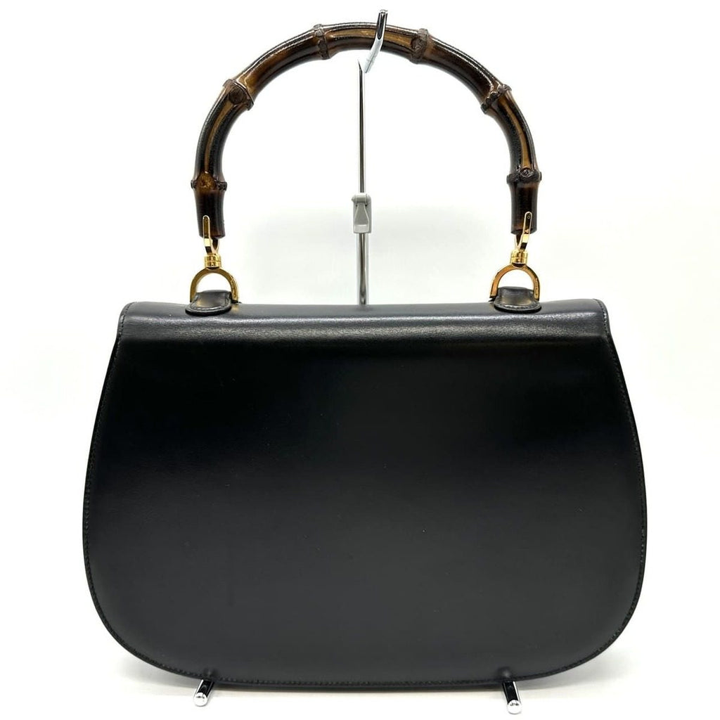 Gucci 000 46 Bamboo Handbag Leather Black Vintage — view 2