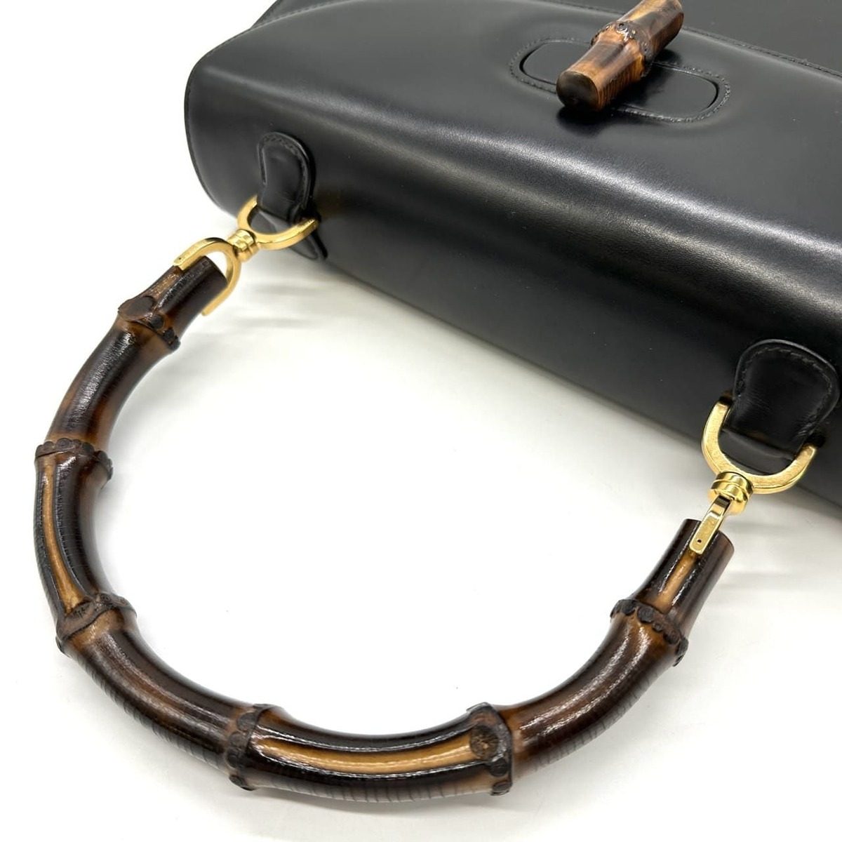 Gucci 000 46 Bamboo Handbag Leather Black Vintage — view 7