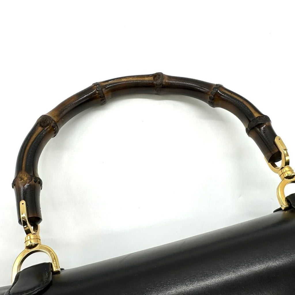 Gucci 000 46 Bamboo Handbag Leather Black Vintage — view 8
