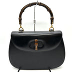 Gucci 000 46 Bamboo Handbag Leather Black Vintage
