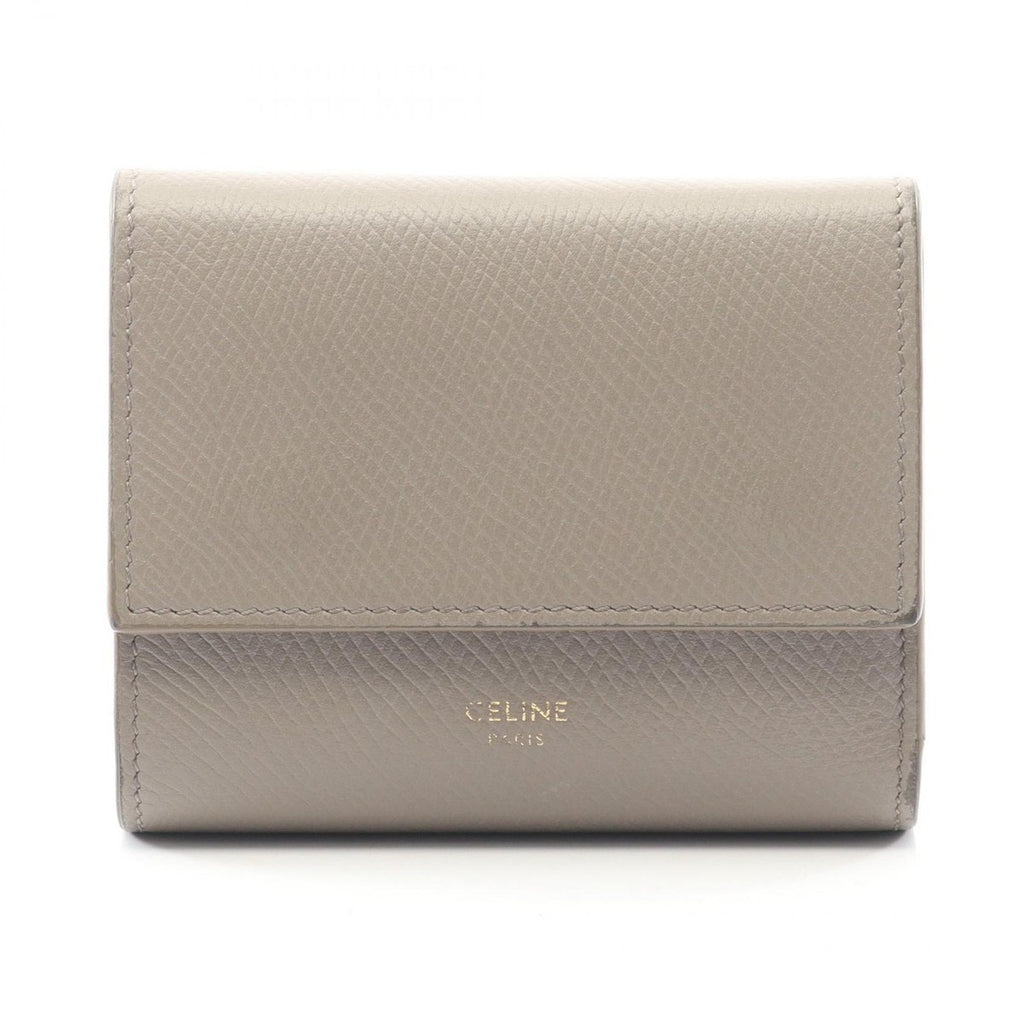 Celine Trifold Wallet Small Gray Beige Leather