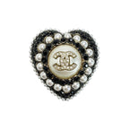 Chanel Heart L22 B GP Rhinestone Faux Pearl Black Brooch — view 2