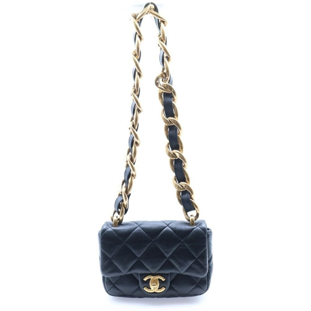 Chanel Quilted Small Flap Handbag Lambskin Plate Black