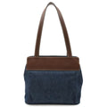 Chanel CC Logo Tote Shoulder Bag Denim Leather Blue Dark Brown