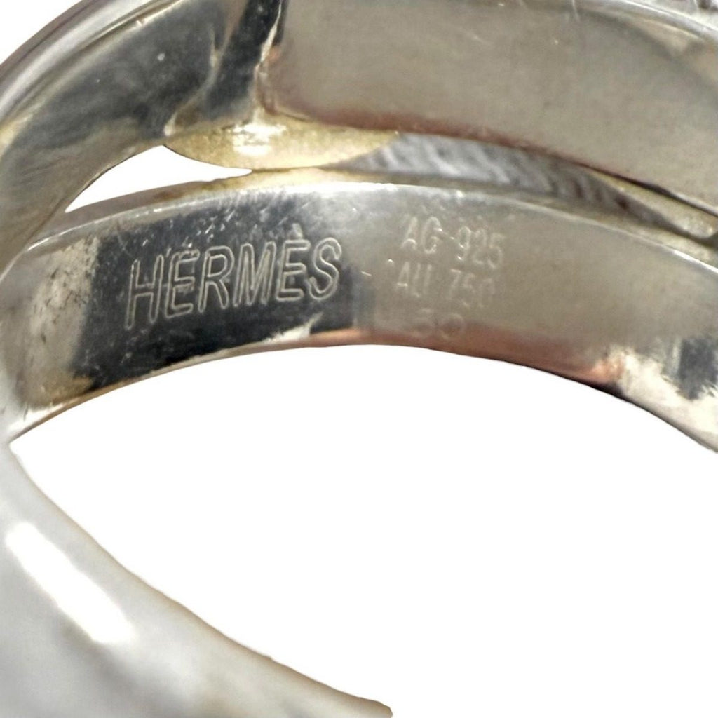 Hermes Vintage 925 750 Double True Ring Combination Silver Gold 50 Weight — view 6
