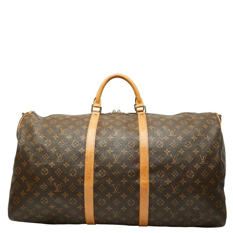 Louis Vuitton Monogram Keepall Bandouliere 60 Boston Bag Brown Leather