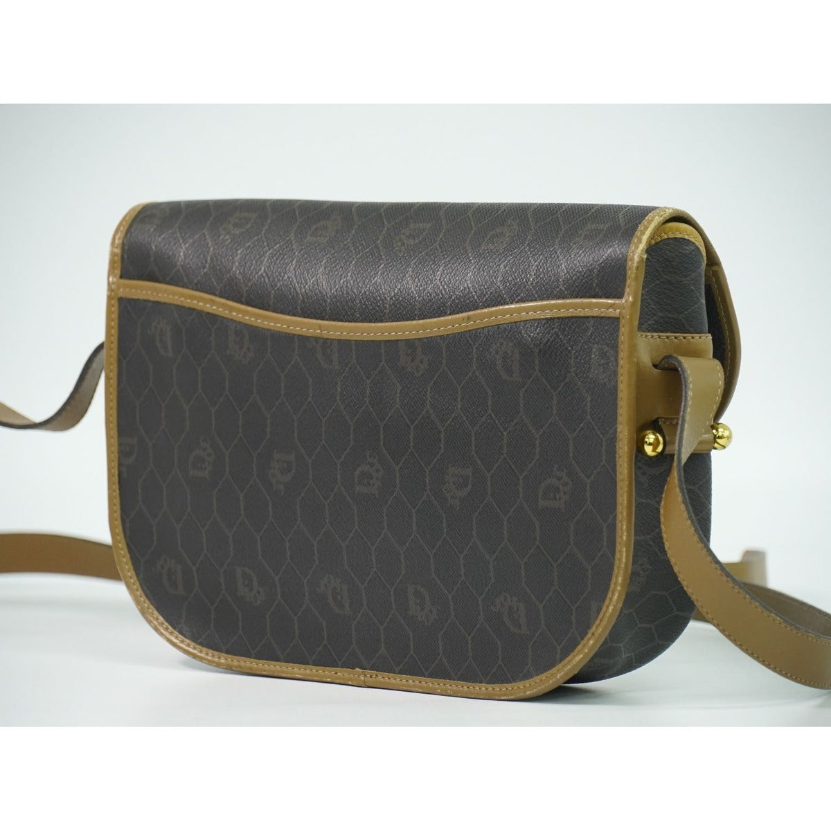 Dior Christian Honeycomb Pattern Shoulder Bag Pochette Black Brown — view 2