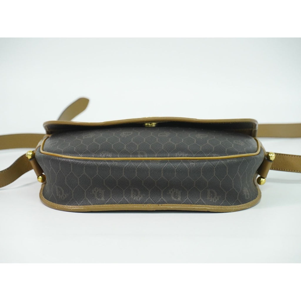 Dior Christian Honeycomb Pattern Shoulder Bag Pochette Black Brown — view 3