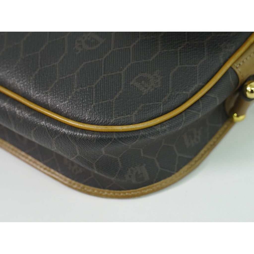 Dior Christian Honeycomb Pattern Shoulder Bag Pochette Black Brown — view 4