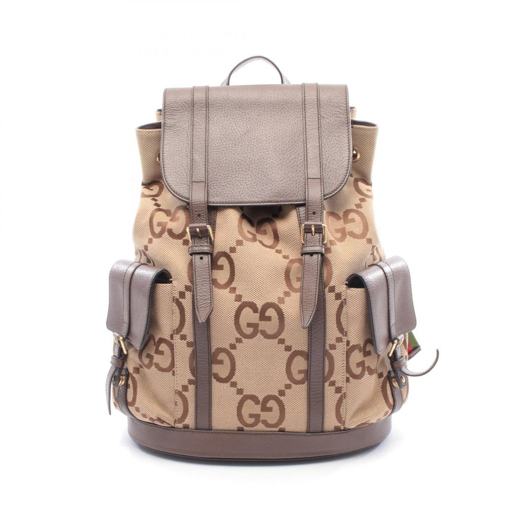 Gucci Backpack Jumbo GG Beige Brown Canvas Leather