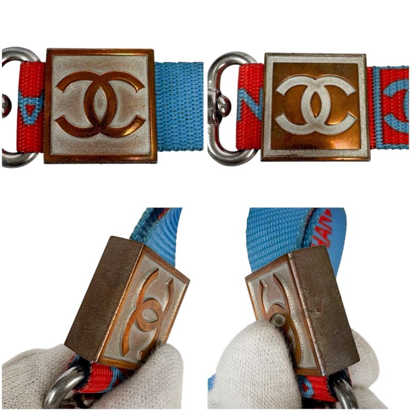 Chanel Neck Strap Coco Mark Blue Orange Red Silver Hardware — view 6